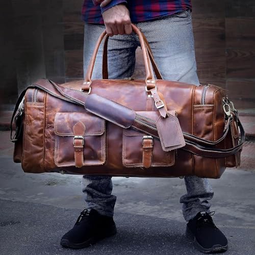 Large duffel bags for men holdall leather travel bag overnight gym sports weekend bag 32 Inch