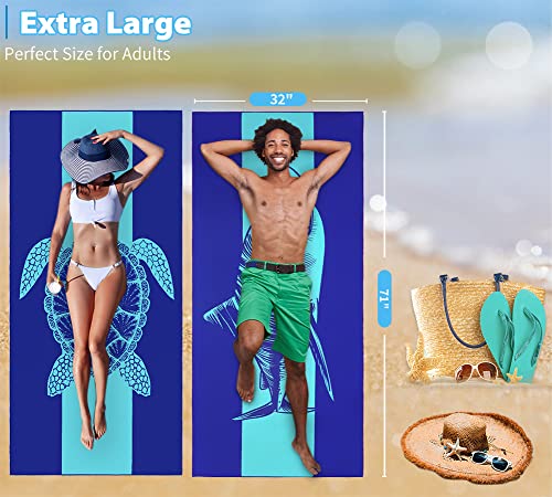 Microfiber Beach Towel with Bag Oversized 71x32 Sand Free 2 Pack (2 Count)