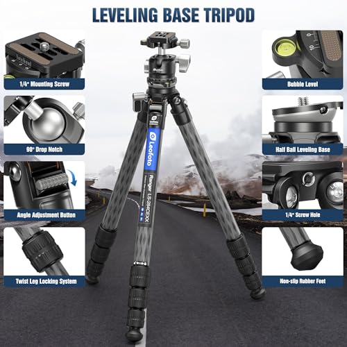 Carbon Fiber Tripod with Leveling Base for Camera