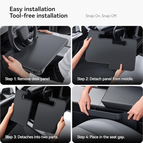 2-in-1 Car Steering Wheel Desk Tray & Car Seat Gap Filler Organizer – Foldable Carbon Fiber Look Table for Laptop, Eating Food, Writing – for Standard Round Steering Wheels