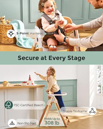 DinerPal Wooden High Chair for Babies & Toddlers
