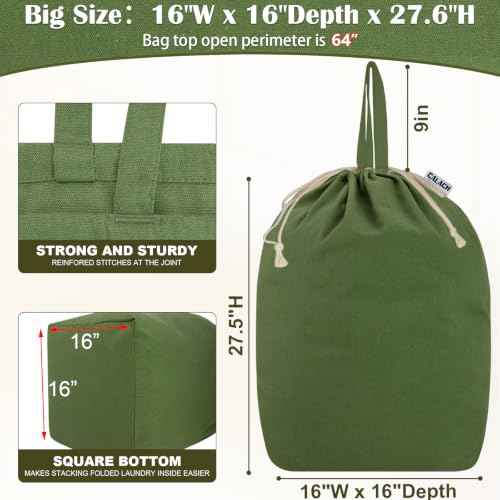 Canvas Laundry Bags with Handles & Square Base 16"Wx16"D x27.6"H