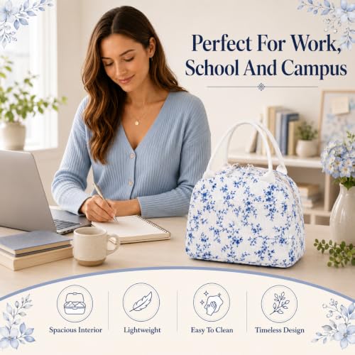 Lunch Bag for Women Cute Corduroy Lunch Tote Bags with Shoulder Strap Reusable Insulated Lunch Box Large Capacity Reusable Insulated Cooler for Work Picnic or Travel