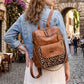 PU Leather Small Backpack Purse for Women Ladies Leopard