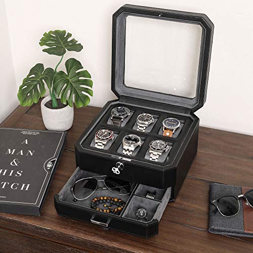 Gift Set 6 Slot Leather Watch Box and 2 Watch Travel Case