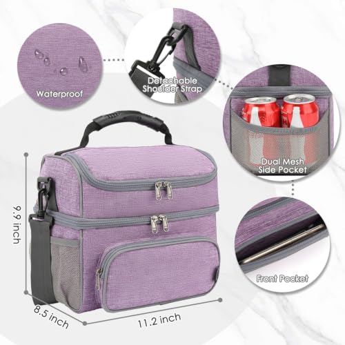 Double Layer Cooler Insulated Lunch Bag Adult Lunch Box Large Tote Bag for Men (Purple)