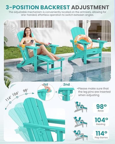 2 Pcs HDPE Folding Adjustable Adirondack Chair with Ottoman (2 Count)