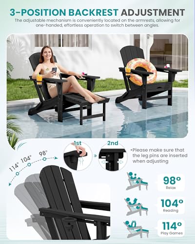 2 Pcs HDPE Folding Adjustable Adirondack Chair with Ottoman