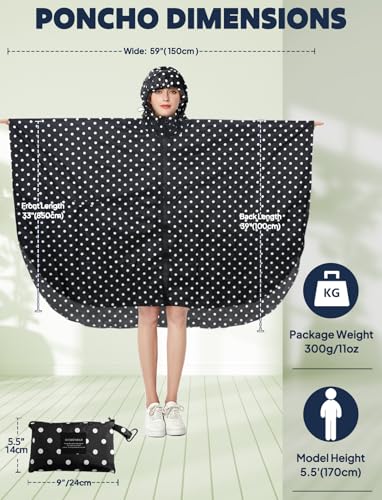 Waterproof Rain Poncho for Women Packable Hooded Raincoat with Pocket