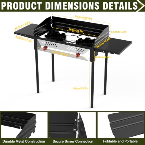 150000 BTU Dual Burner Camping Stove Portable Propane Wind Guard