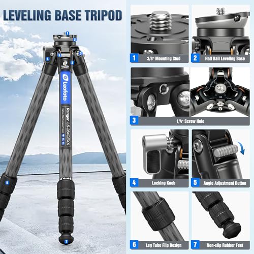 Compact Carbon Fiber Tripod with Leveling Base for Camera