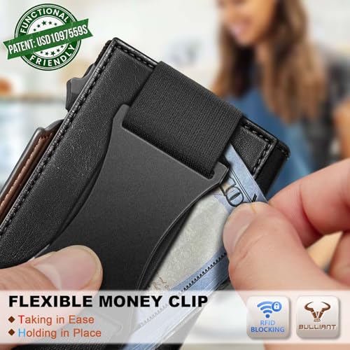 Men Slim Leather Wallet Metal Case Money Clip