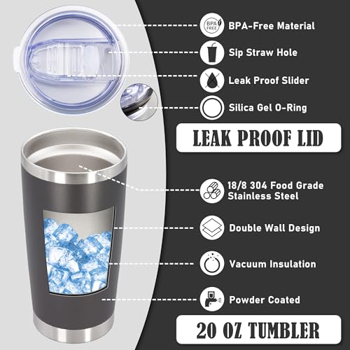 20oz Tumbler Insulated Coffee Tumblers with Lid Stainless Steel Grey 1P