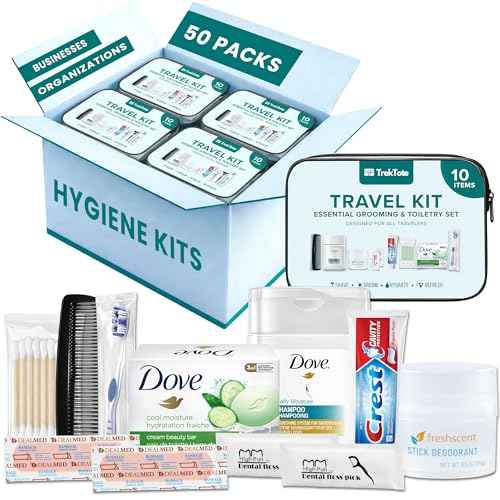TrekTote Bulk 10 Piece Hygiene Kit Travel Size Toiletries Kit (50 Count)