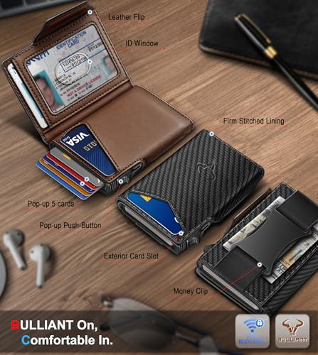Men Slim Leather Wallet Metal Case Money Clip