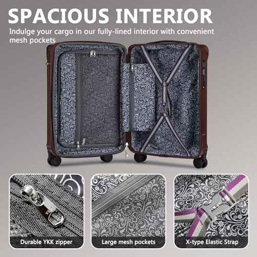3 Piece Set Hardside Expandable Luggage with USB Charging Port and Cup Holder