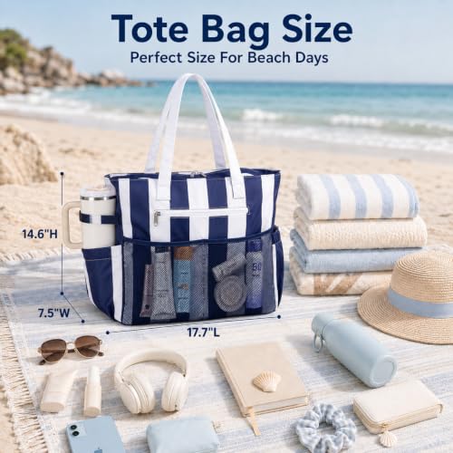 Beach Bag Waterproof Sandproof Women Beach Tote Pool Bag with Zipper for Gym Grocery Travel with Wet Pocket
