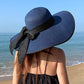 Womens Big Bowknot Straw Hat Floppy Foldable Roll up Beach Cap Sun Hat UPF 50+ ACA Navy