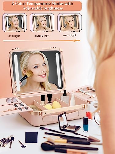 Travel Makeup Train Cases with Lighted Mirror 3 Color Setting