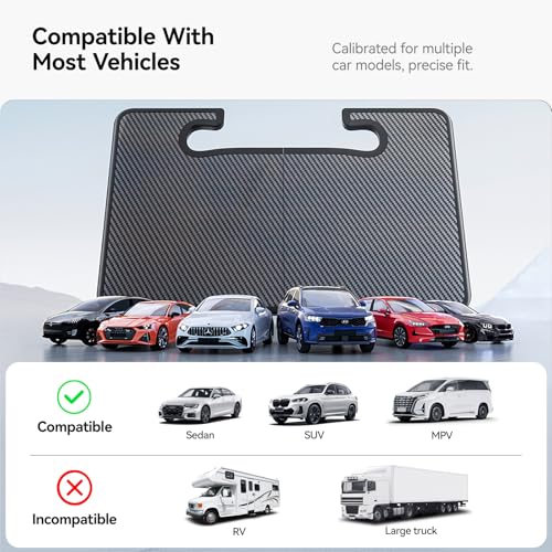 2-in-1 Car Steering Wheel Desk Tray & Car Seat Gap Filler Organizer – Foldable Carbon Fiber Look Table for Laptop, Eating Food, Writing – for Standard Round Steering Wheels
