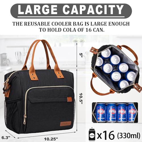 Black Lunch Box for Women Insulated Lunch Bag for Work
