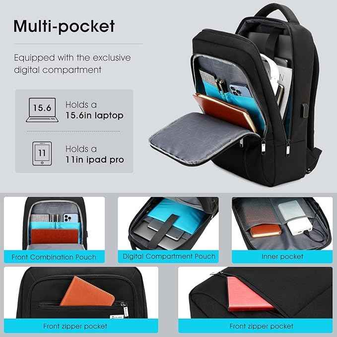 15.6 Inch Water Resistant School bags College Backpack for Men Women with USB Charging Port Business Backpack