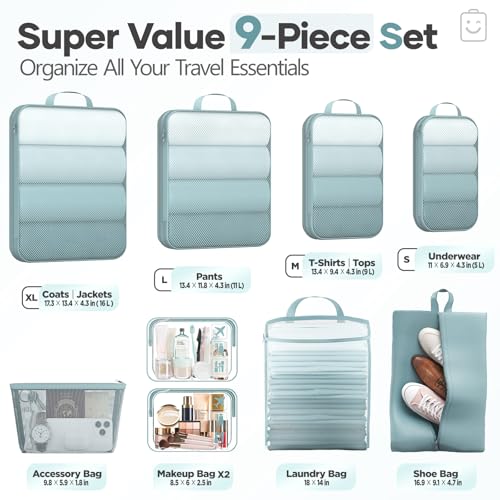 9 11 Set Compression Packing Cubes for Travel Essentials (9 Count)