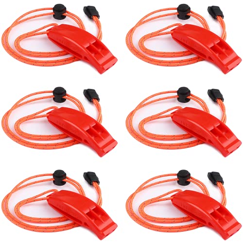 6PCS Safety Survival Whistles with Reflective Lanyard