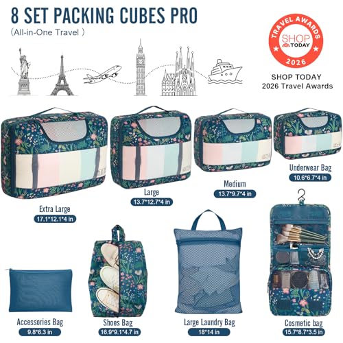 8 Set Packing Cubes for Travel Essentials (99 Count)