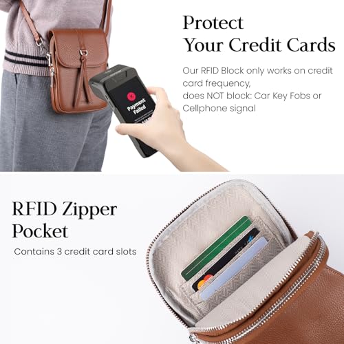 Brown Genuine Leather Small Crossbody Bags for Women Cell Phone Purse