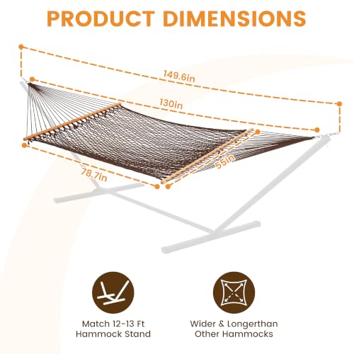 Lazy Daze Double Handwoven Rope Hammock for Outdoor Fits 12