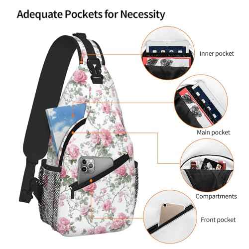 Sling Bag Vintage Floral Hiking Daypack Crossbody Shoulder Backpack Travel Chest Pack for Men Women