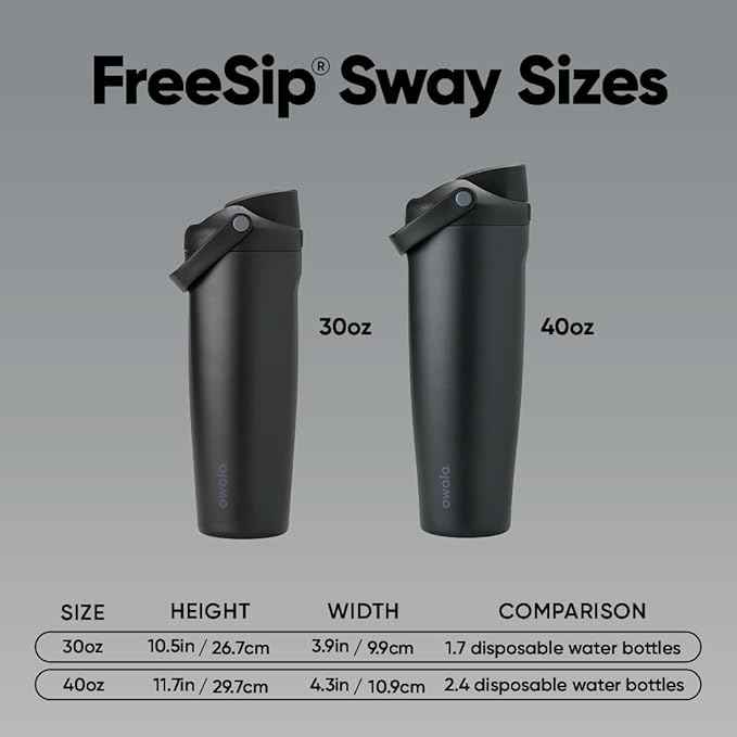 Owala FreeSip Sway Insulated Stainless Steel Water Bottle with Two-Way Spout, Built-In Straw and Bucket Handle, Made for Travel, School, and Sports, 30oz, BPA Free, Leak Proof, Very, Very Dark