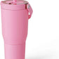 BrüMate Resa 35oz 100% Leakproof Travel Tumbler with Handle & Straw | Flexible SoftSip Straw | Silicone Sleeve for Durability | Stainless Steel | Cup Holder & Travel Friendly Water Bottle | (Primrose)