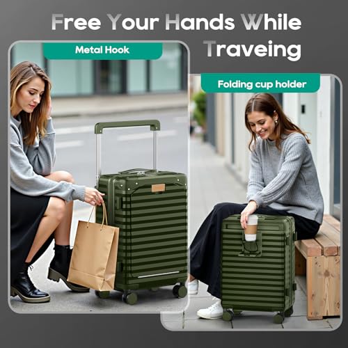 20 Inch Carry on Luggage with Front Pocket and Cup Holder