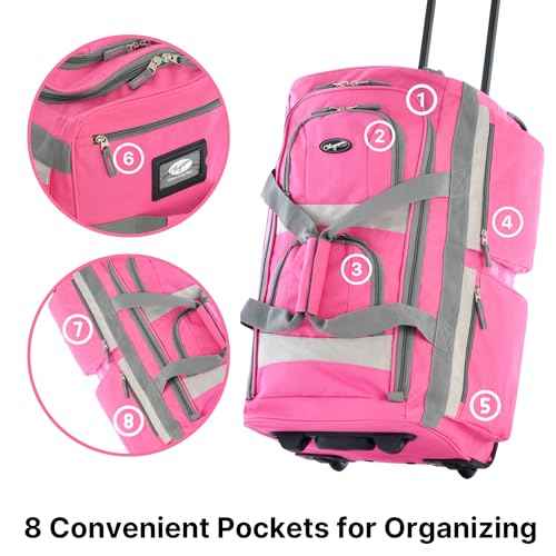 29 inch Jumbo Size 8 Pockets Wheeled Rolling Duffel Bag Water Resistant Luggage Lightweight Travel Suitcase with Retractable Handle