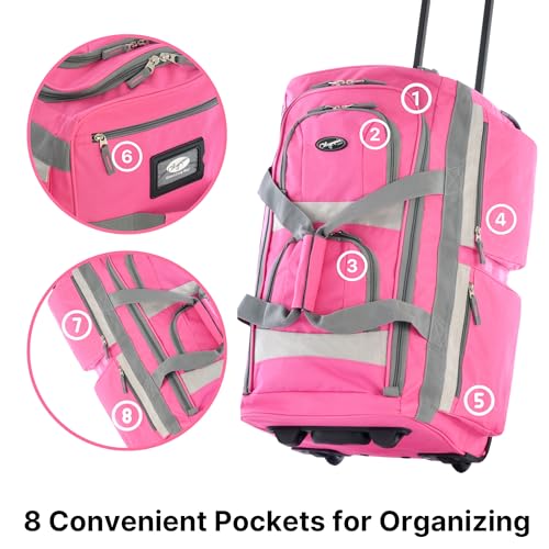 33 inch Jumbo Size 8 Pockets Wheeled Rolling Duffel Bag Water Resistant Luggage Lightweight Travel Suitcase with Retractable Handle