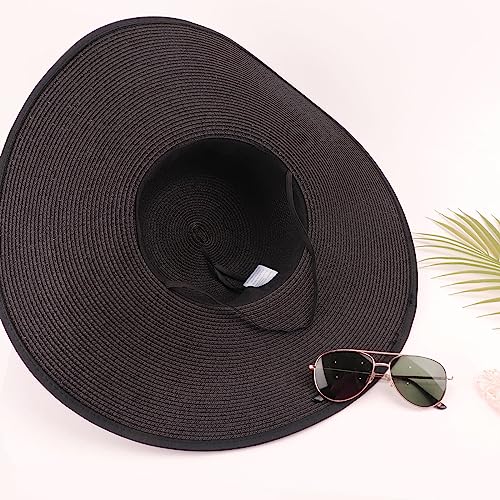 Women Twine Wide Brim Straw Hats Big Floppy Summer Hat Foldable Roll up Cap Beach Sun Hat UPF 50+