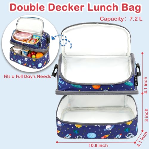 Kids Double Decker Cooler Insulated Lunch Bag Large Tote for Boys
