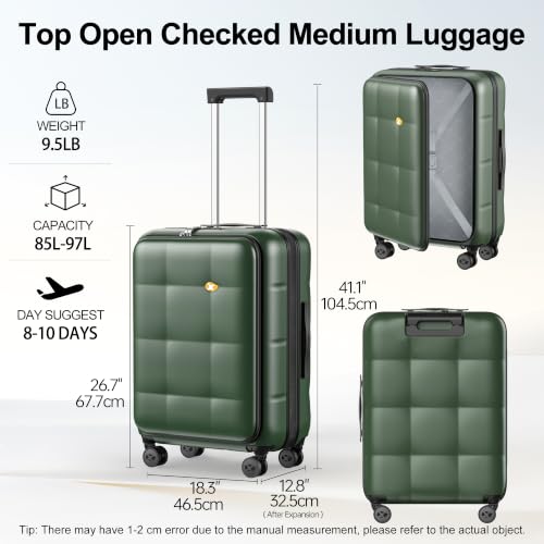 26 Inch Large Expandable Checked Luggage Hard Shell Suitcase Dark Green