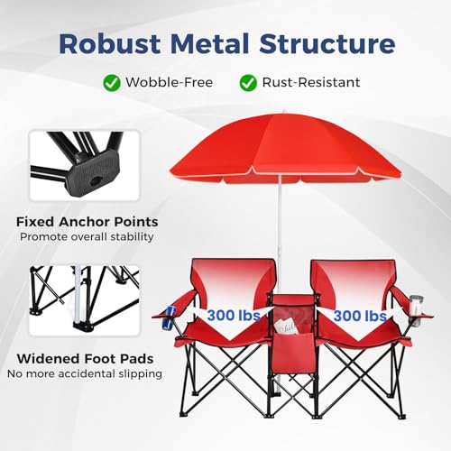 Double Camping Chair with Umbrella