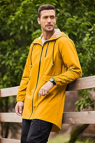 Men's Packable Rain Jacket Long Raincoat With Hood Mens Raincoat With Pockets