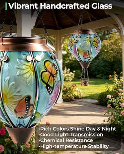 Butterfly Hot Air Balloon Solar Lantern 18" H Hanging Garden Light