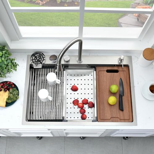 33 Inch Waterfall Kitchen Sink Drop In 16 Gauge Stainless Steel