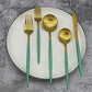 Green Handle Matte Gold Silverware