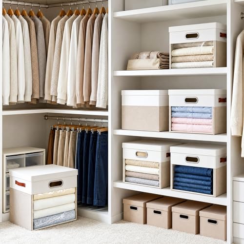 13x13 Inch Ultra Thick Fabric Storage Bins with Lids & Windows (3 Count)