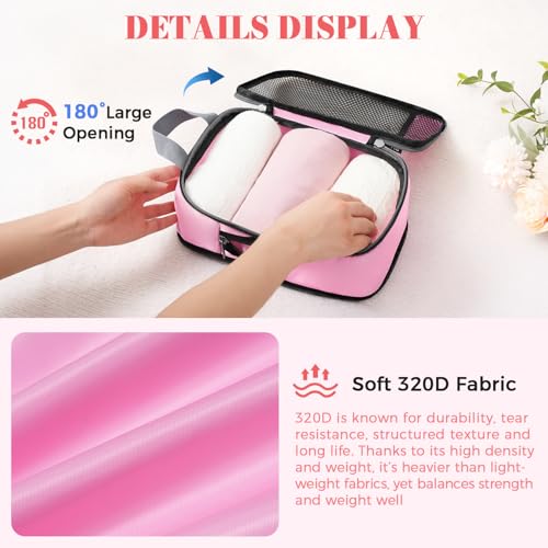 4 Set/6 Set/8 Set Compression Packing Cubes Travel Accessories Expandable Packing Organizers (Half Mesh, 6-Pink)