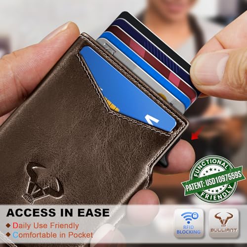 Men Slim Leather Wallet Metal Case Money Clip