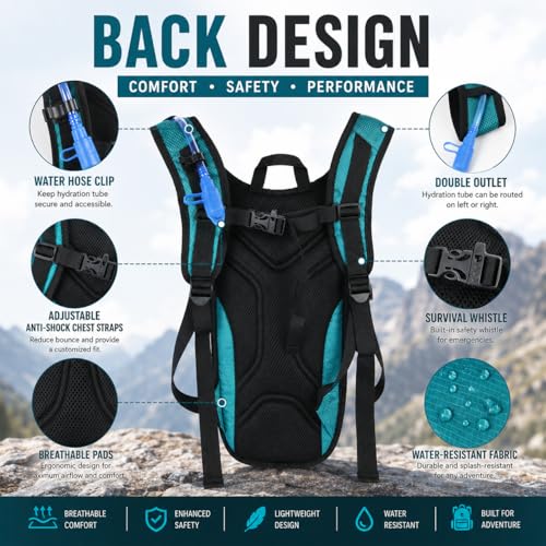 Lightweight Hydration Backpack with 2L Water Bladder Water Backpack Hydration Pack for Cycling Running Biking Hiking Backpack Green
