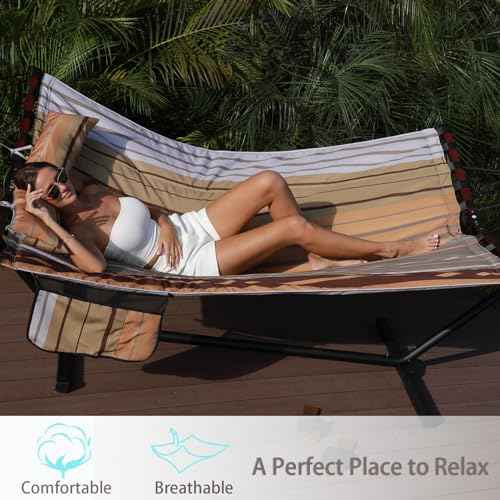 12FT 2 Person Hammock V Shaped Spreader Bar Fall Yellow Stripes
